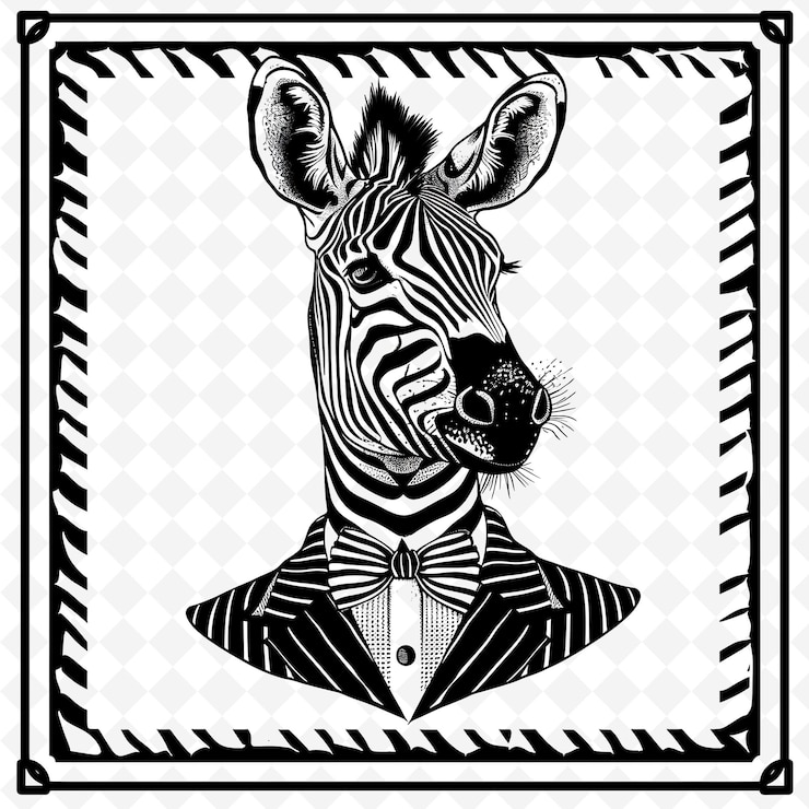 PSD png animal line art und rahmen briefmarken collage briefmarke natürliche skizze zur charakterillustration