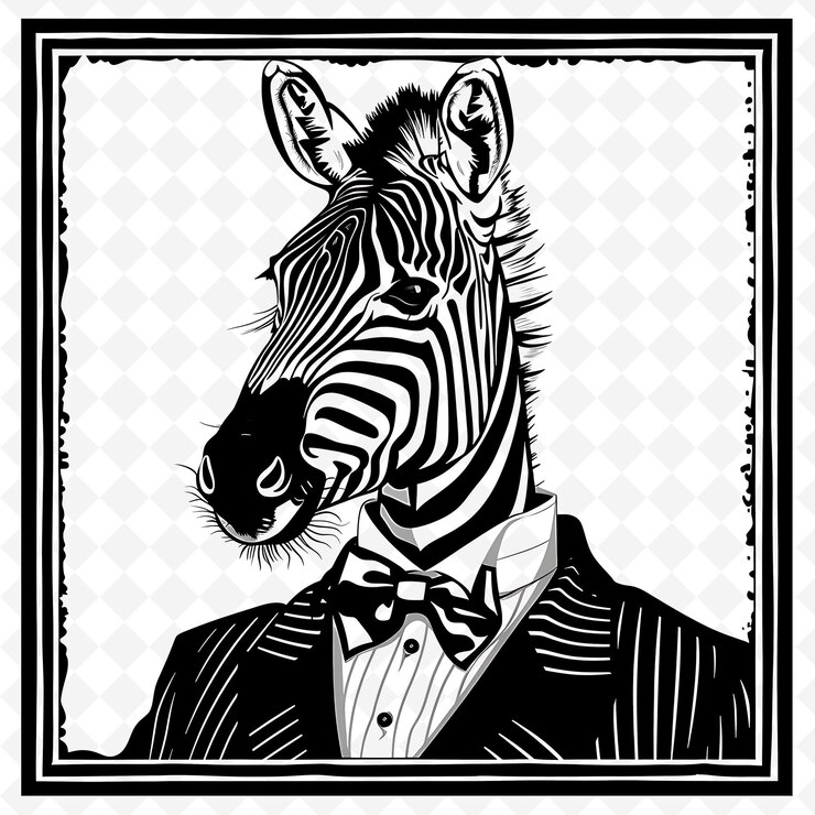 PSD png animal line art und rahmen briefmarken collage briefmarke natürliche skizze zur charakterillustration