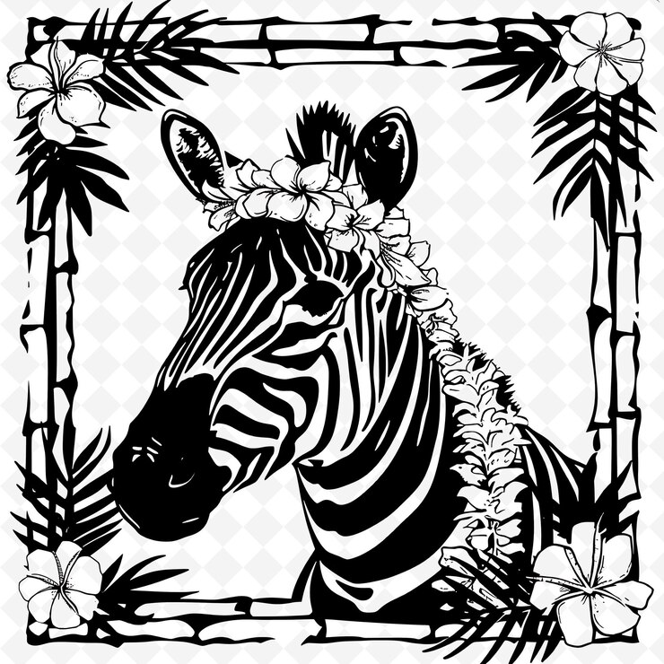 PSD png animal line art und rahmen briefmarken collage briefmarke natürliche skizze zur charakterillustration