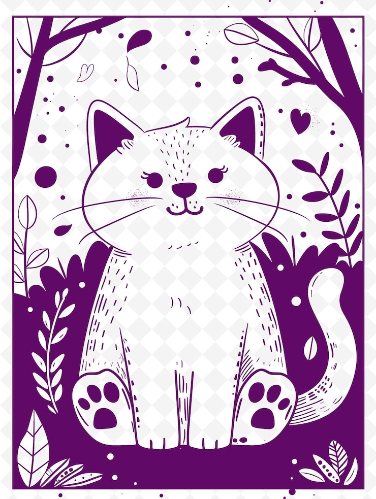PSD png animal postcard design con cornice stravagante stile di progettazione dec outline arts scribble decorative