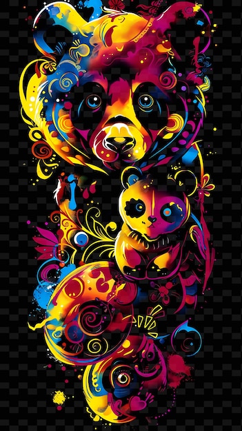 PSD png animal tape decalque com desenhos inspirados em cute e cuddly creative neon y2k shape decorativec