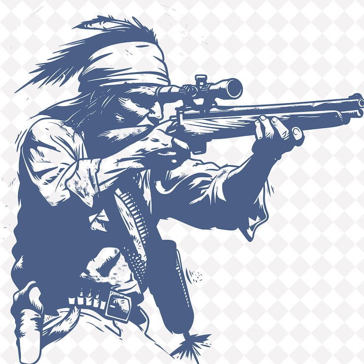 PSD png apache-scout mit einem henry-gewehr konzentriert und bereit, zu zielen mittelalterlicher krieger charakterform