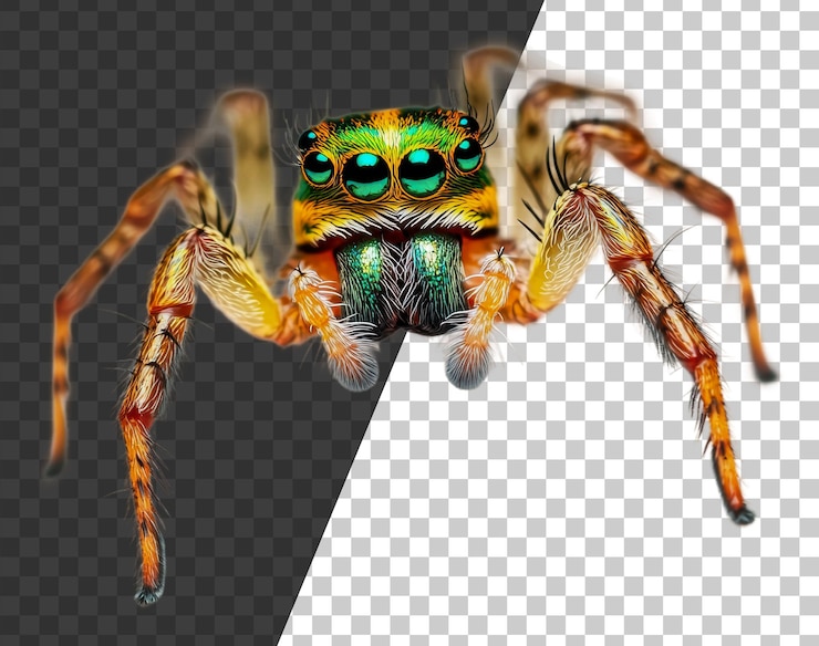 PSD png una araña colorida en primer plano con detalles vibrantes