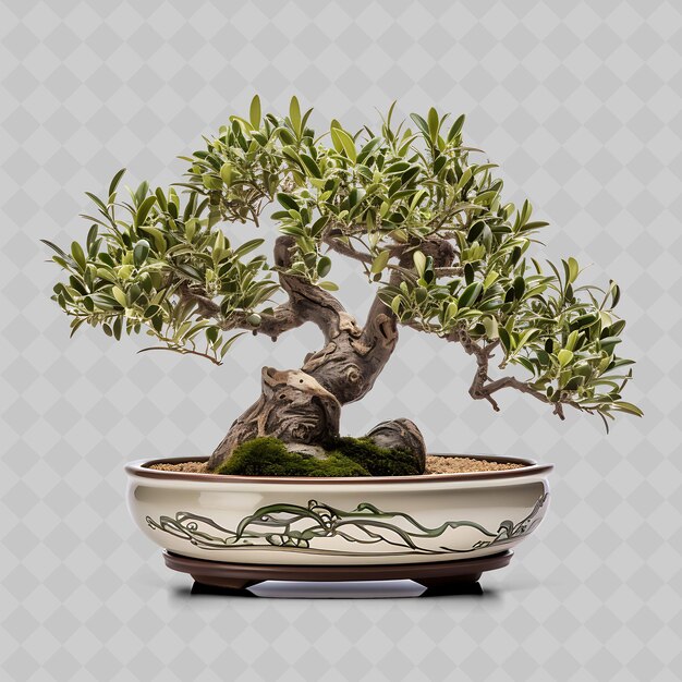 PSD png árbol de olivo bonsai olla de terracota hojas alargadas mediterráneo transparente decoración de árboles diversos