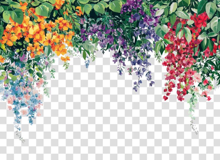 PSD png arbustos de flores colgantes ilustraciones de flores coloridas