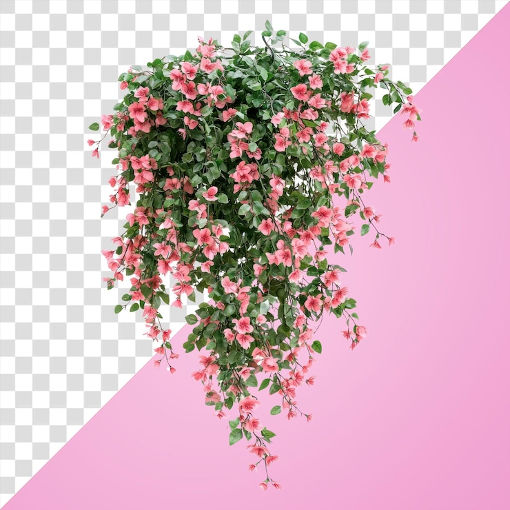 PSD png arbustos de flores colgantes reales flores hojas realistas