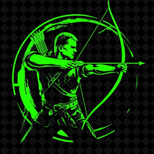 PSD png archer médiéval avec un long arc concentré et calme visant w forme de personnage de guerrier médiéval