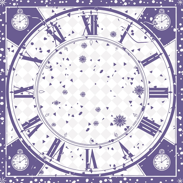 PSD png art deco arte popular de la víspera de año nuevo con relojes y confeti para un marco decorativo tradicional único