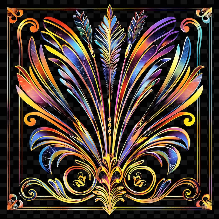 PSD png art deco decal con logotipos de marcas de lujo y con iridesc creative neon y2k shape decorativee