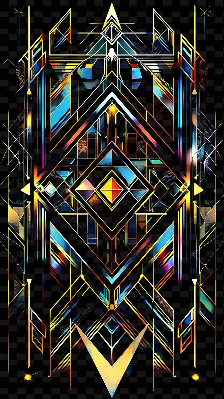 PSD png art deco inspirado en la cinta adhesiva con diseño geométrico estilizado decoraciones de forma creativa de neón y2k