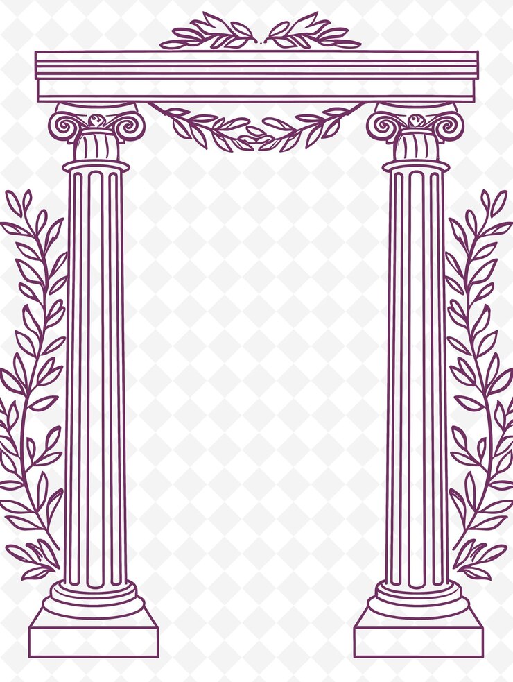 PSD png art della cornice ispirata al greco con colonne greche e illustrazione di laurel wreat art della cornici decorativa