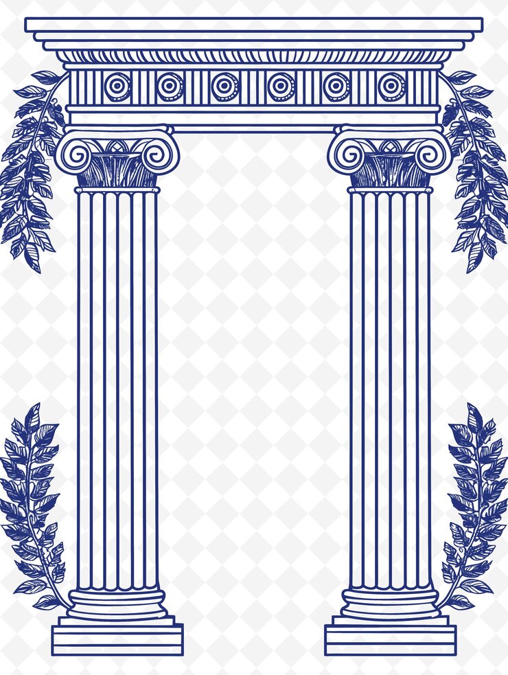 PSD png art della cornice ispirata al greco con colonne greche e illustrazione di laurel wreat art della cornici decorativa