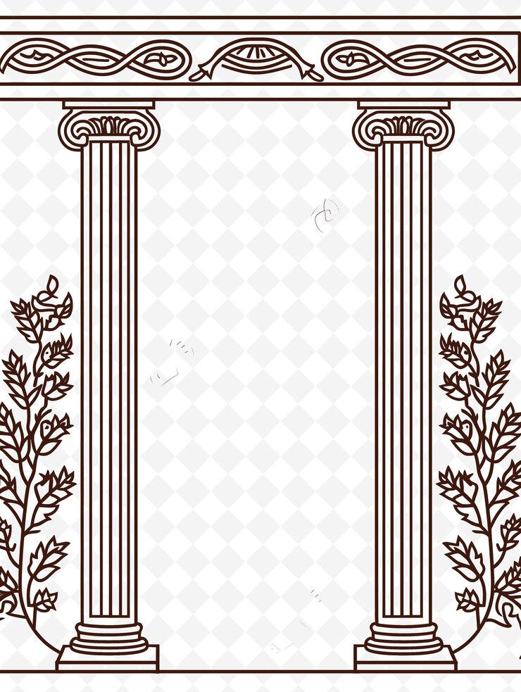 PSD png art della cornice ispirata al greco con colonne greche e illustrazione di laurel wreat art della cornici decorativa