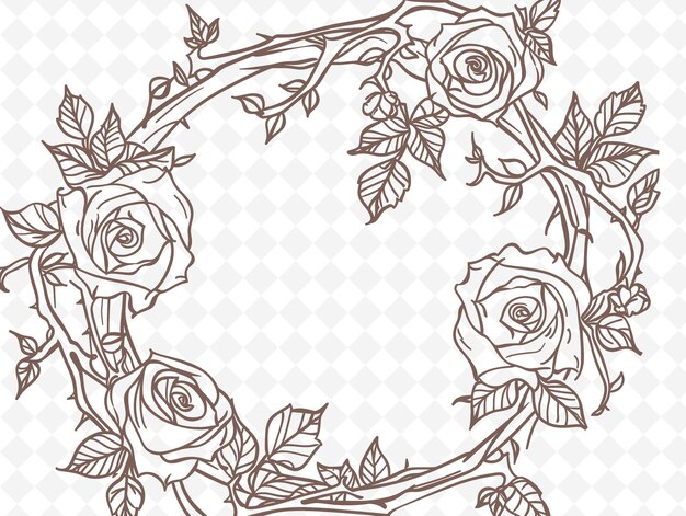 PSD png art du cadre floral avec des roses et des vignes décorations frontière fra illustration art du cadre décoratif