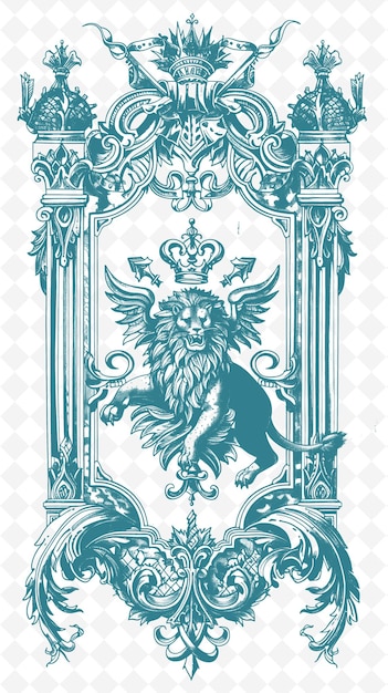 PSD png art du cadre héraldique avec des décorations de lion et de fleur de lis bo illustration art du cadre décoratif