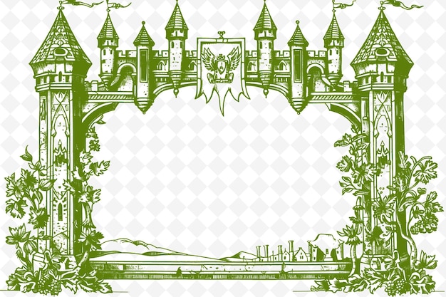 PSD png art du cadre médiéval avec des décorations de château et de chevalier illustration de frontière art du cadre décoratif