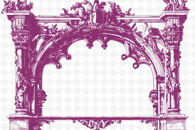 PSD png art du cadre médiéval avec des décorations de château et de chevalier illustration de frontière art du cadre décoratif