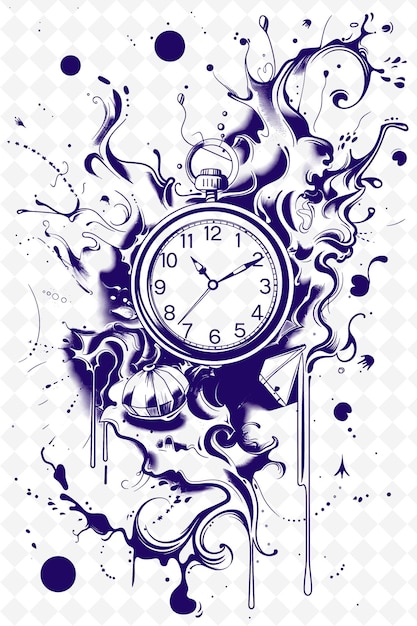 PSD png art du cadre surréaliste avec horloge de fusion et objets flottants de illustration art du cadre décoratif