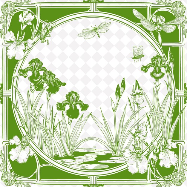 Png art nouveau arte popular con iris y lirios de agua para la decoración tradicional marco único decorativo