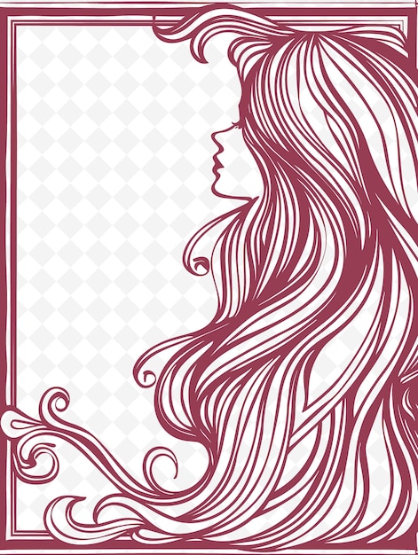 PSD png art nouveau cadre art avec des cheveux coulants et des motifs floraux de illustration cadre art décoratif