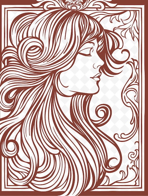 Png Art Nouveau Cadre Art Avec Des Cheveux Coulants Et Des Motifs Floraux De Illustration Cadre Art Décoratif