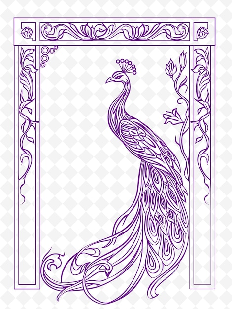 PSD png art nouveau frame arte com decorações de pavão e lírio bord ilustração frame arte decorativa