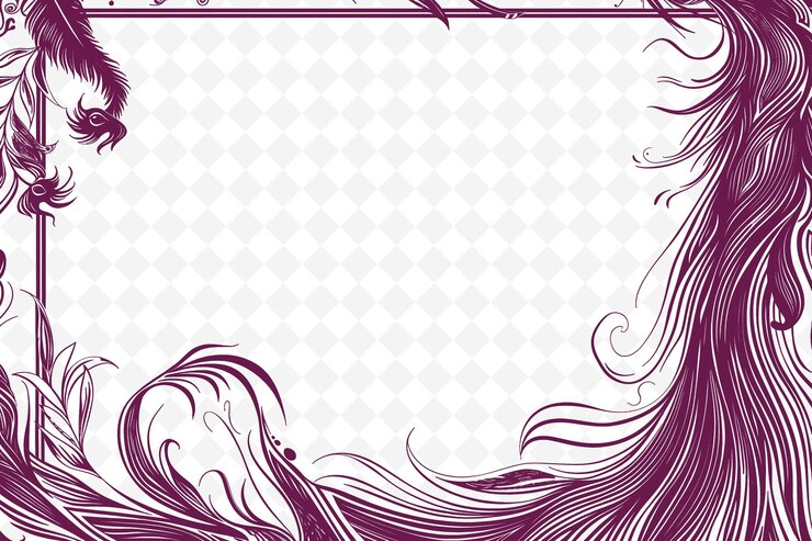 PSD png art nouveau rahmenkunst mit fließendem haar und pfauenfeder illustration rahmenkunst dekorativ
