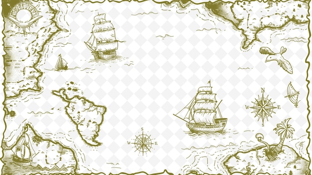 PSD png arte de enquadramento de mapas medievais com bússola e decorações de navios ilustração de bor arte de enquadração decorativa