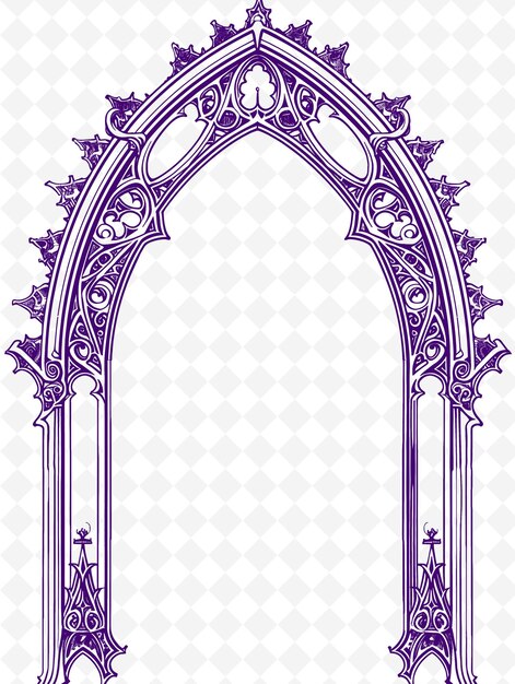 PSD png arte de estrutura de arco gótico com gárgula e vitrais decoração ilustração arte de estrutura decorativa