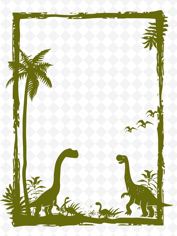 PSD png arte de estrutura pré-histórica com decorações de dinossauros e fósseis b ilustração arte de estrutura decorativa