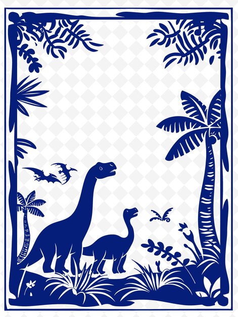 PSD png arte de estrutura pré-histórica com decorações de dinossauros e fósseis b ilustração arte de estrutura decorativa