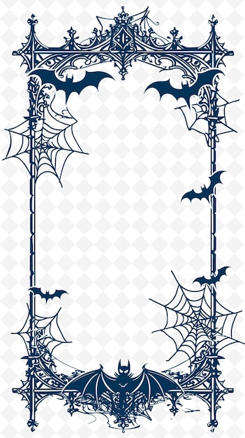 PSD png arte de moldura gótica com decorações de teia de morcego e aranha ilustração de borda arte de estrutura decorativa