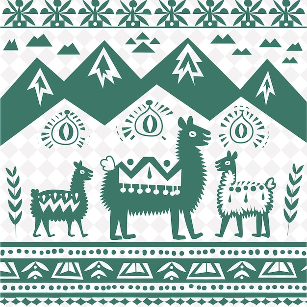 PSD png arte folclórica alpaca com padrões peruanos e cordilheiras f ilustração contorno decoração de quadro