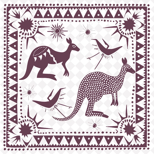 PSD png arte folclórica australiana com cangurus e aborígenes dot painti tradicional decorativo de quadro único