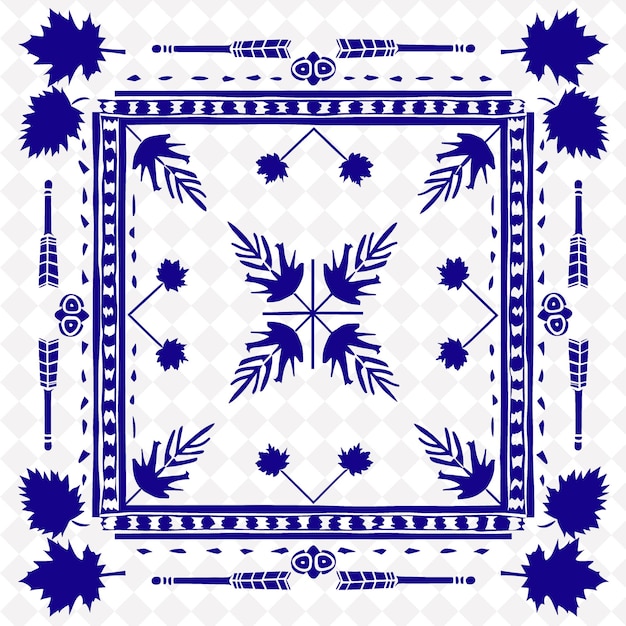 PSD png arte folclórica canadense com folhas de maple e esculturas inuit para d decorativo de frame único tradicional