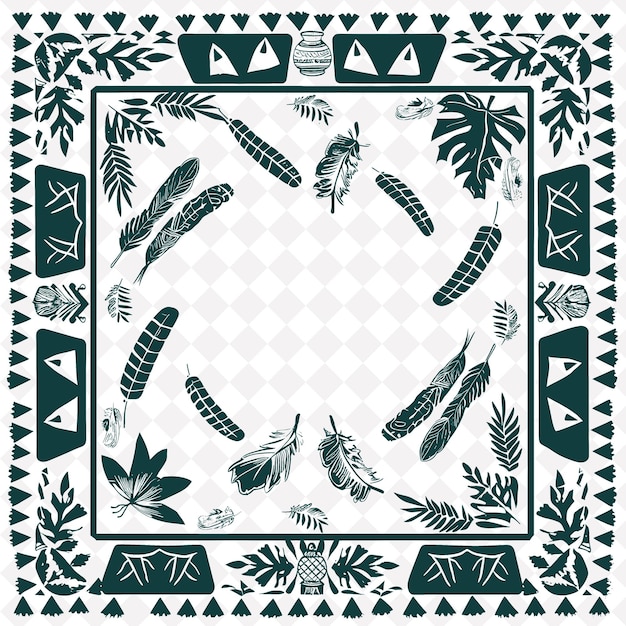 PSD png arte folclórica cherokee com cestas e cerâmica para decorações tradicional frame decorativo único