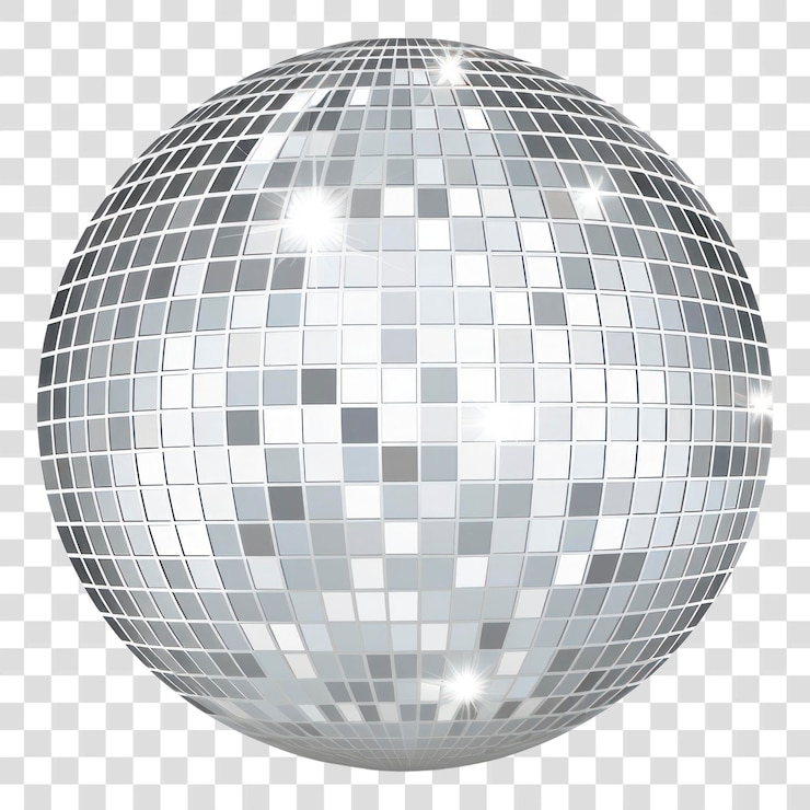 PSD png arte in forma di sfera con icona di palla da discoteca d'argento