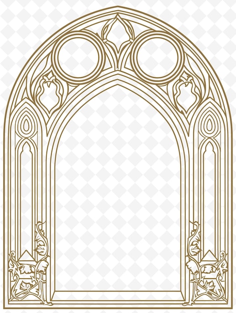 PSD png arte de marco de arco gótico con gárgola y decoración de vidrio pintado ilustración arte de marco decorativo