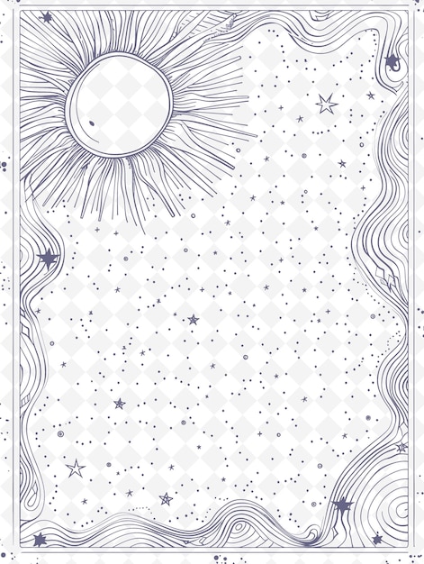 PSD png arte del marco celeste con decoraciones de sol y constelaciones b ilustración arte del marco decorativo