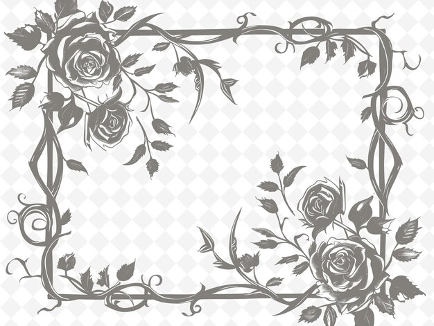 Png arte de marco floral con rosas y vides decoraciones frontera fra ilustración arte de marco decorativo