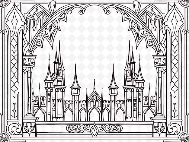 PSD png arte de marco medieval con decoraciones de caballeros y castillos ilustración de frontera arte de marco decorativo