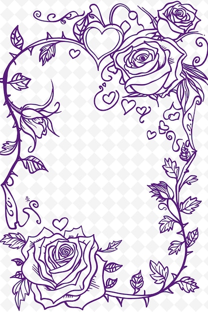 PSD png arte de marco romántico con rosas y cartas de amor decoraciones b ilustración arte de marco decorativo
