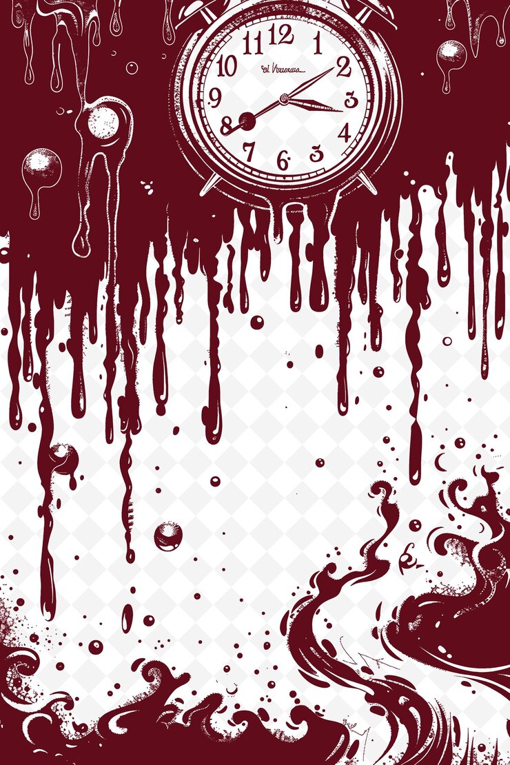 PSD png arte de marco surrealista con reloj de fusión y objetos flotantes de ilustración arte de marco decorativo