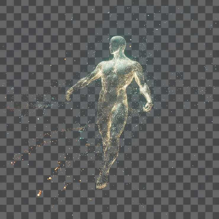 PSD png arte olografica di figure umane spazio futuristico