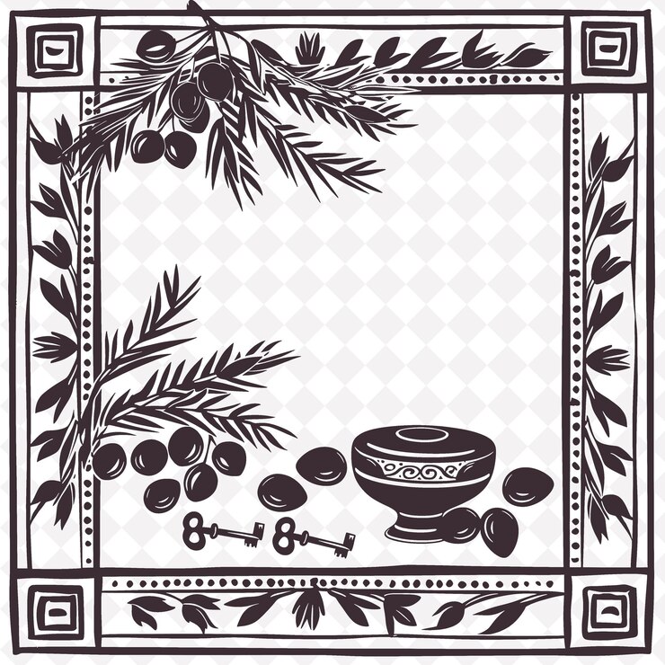 PSD png arte popolare greca con olive e modelli chiave per decorazioni tradizionale cornice unica decorativa