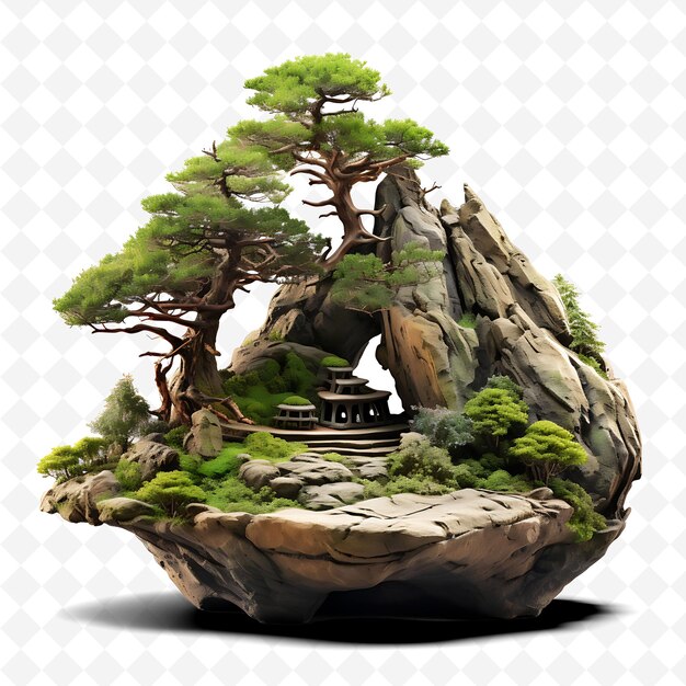 PSD png árvore de bonsai de cedro pot de pedra agulha como folhas conc majestic transparente decoração de árvores diversas