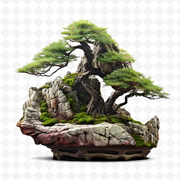 PSD png árvore de bonsai de cedro pot de pedra agulha como folhas conc majestic transparente decoração de árvores diversas