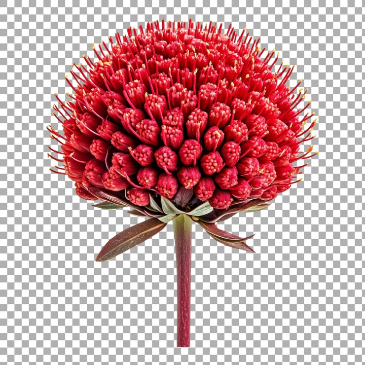 PSD png atemberaubende crimson pincushion blume vor durchsichtigem hintergrund