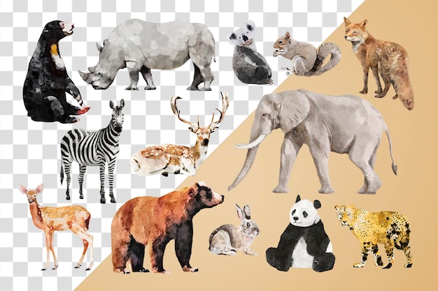 Png-Aufkleber für Wildtiere, Aquarell-Illustration mit durchsichtigem Hintergrund