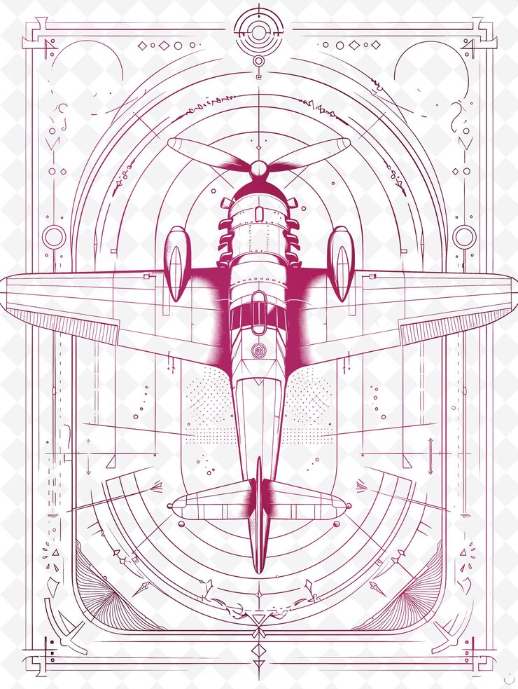 PSD png aviation postcard design with modern frame style design deco outline arts scribble decorative